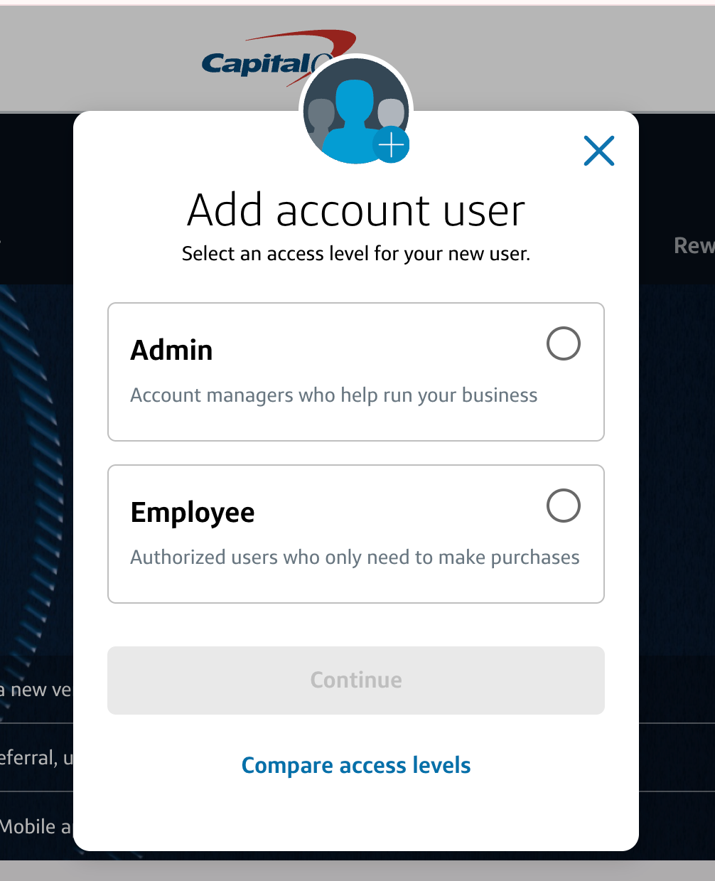Capital One Add account user online form