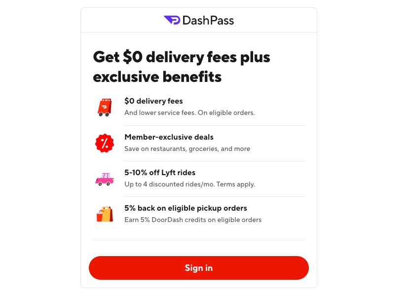 Dash Pass benefits