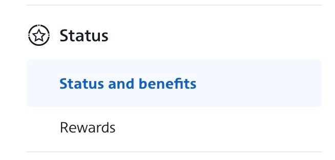American Airlines AAdvantage account page menu with Status and benefits highlighted