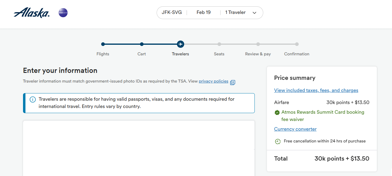Waived partner booking fee for Alaska