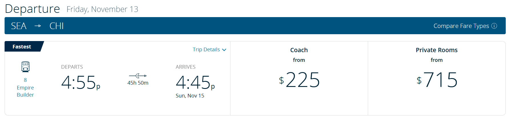 Fares for an Amtrak ticket