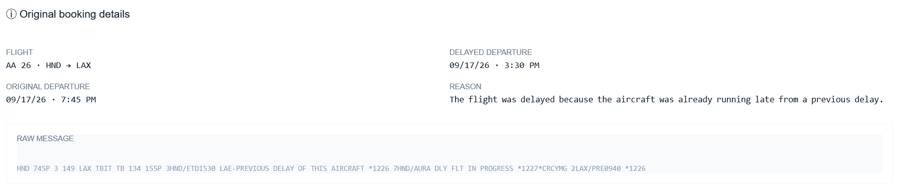 Delay reason from ExpertFlyer