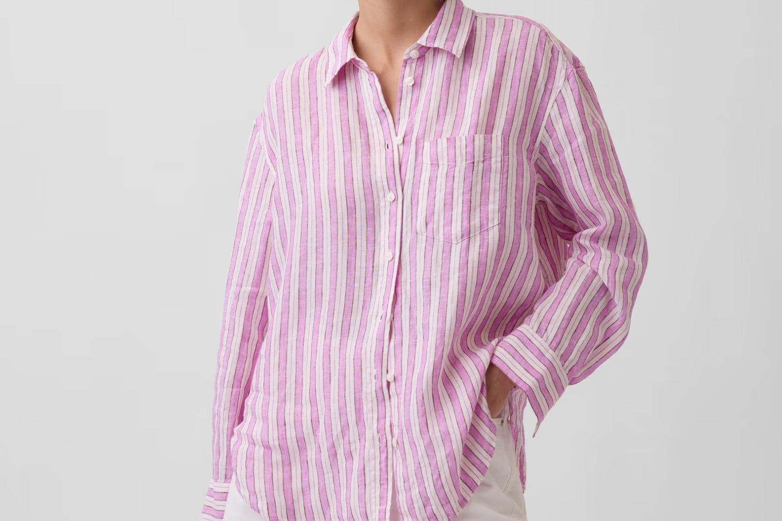 gap linen shirt in pink stripes