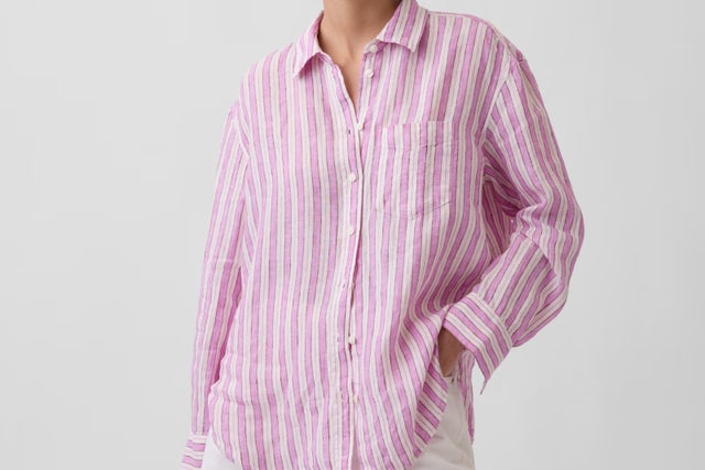 gap linen shirt in pink stripes