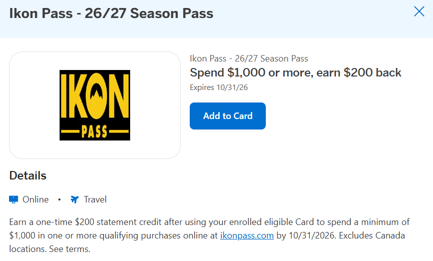 Amex Offer for Ikon Pass