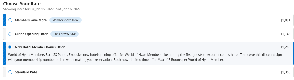Comparable rates at a Park Hyatt