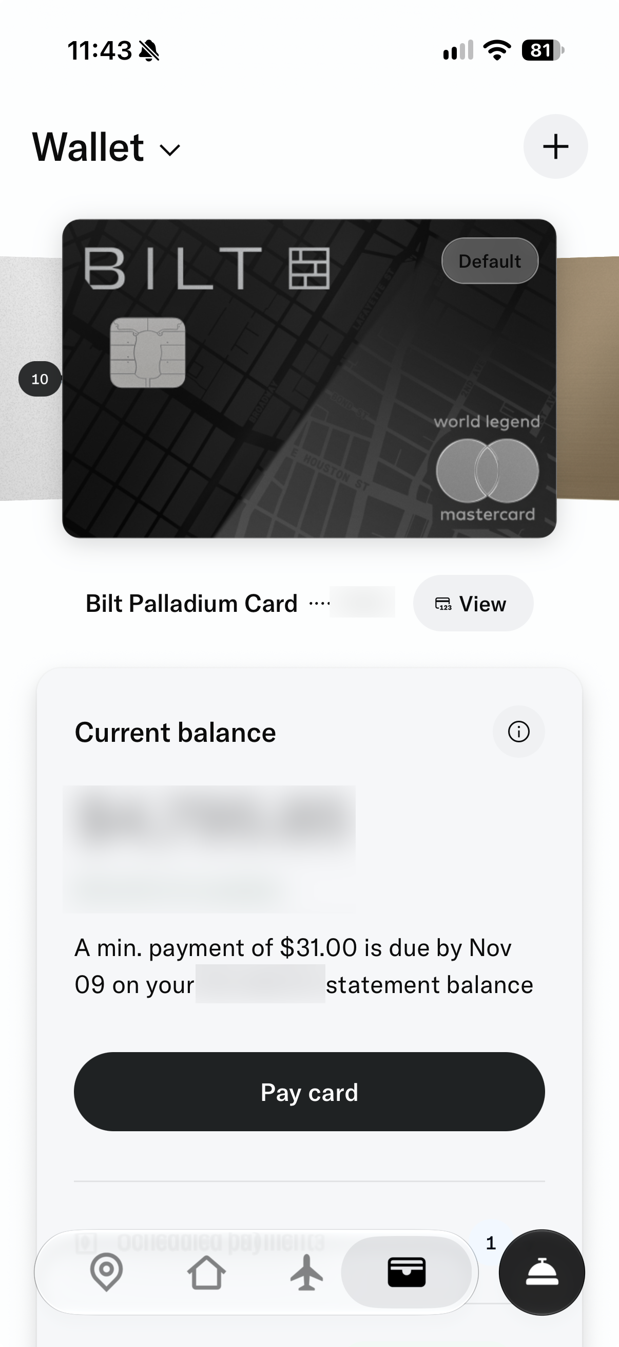 The Bilt Palladium in your wallet in the Bilt App