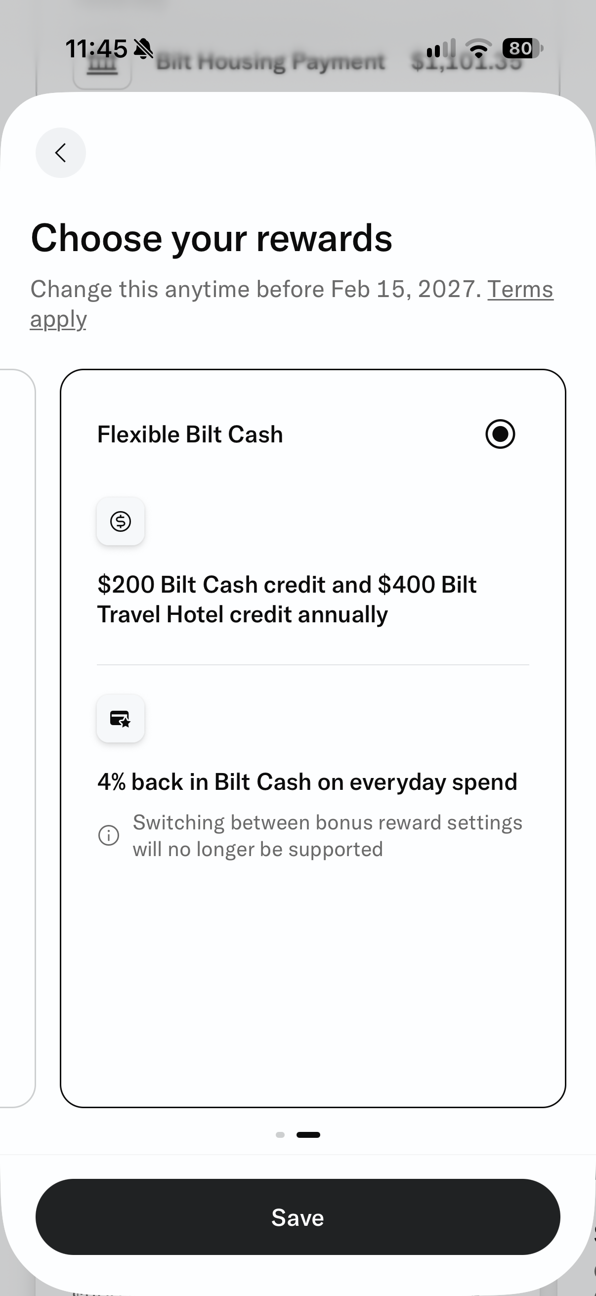 Where you can keep the Flexible Bilt Cash option in the Bilt app