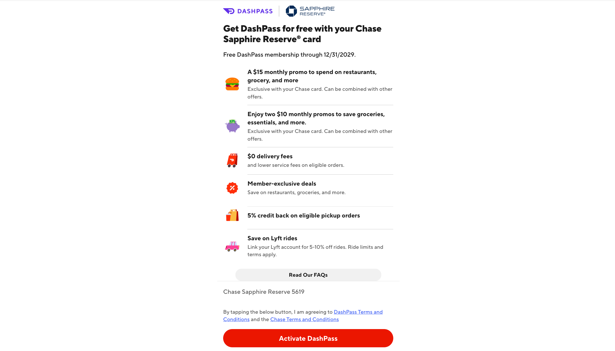 screenshot of DashPass activation