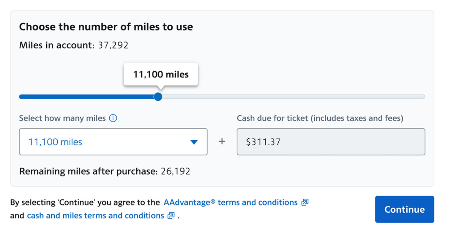 American Airlines allows paying for flights with miles and cash combined
