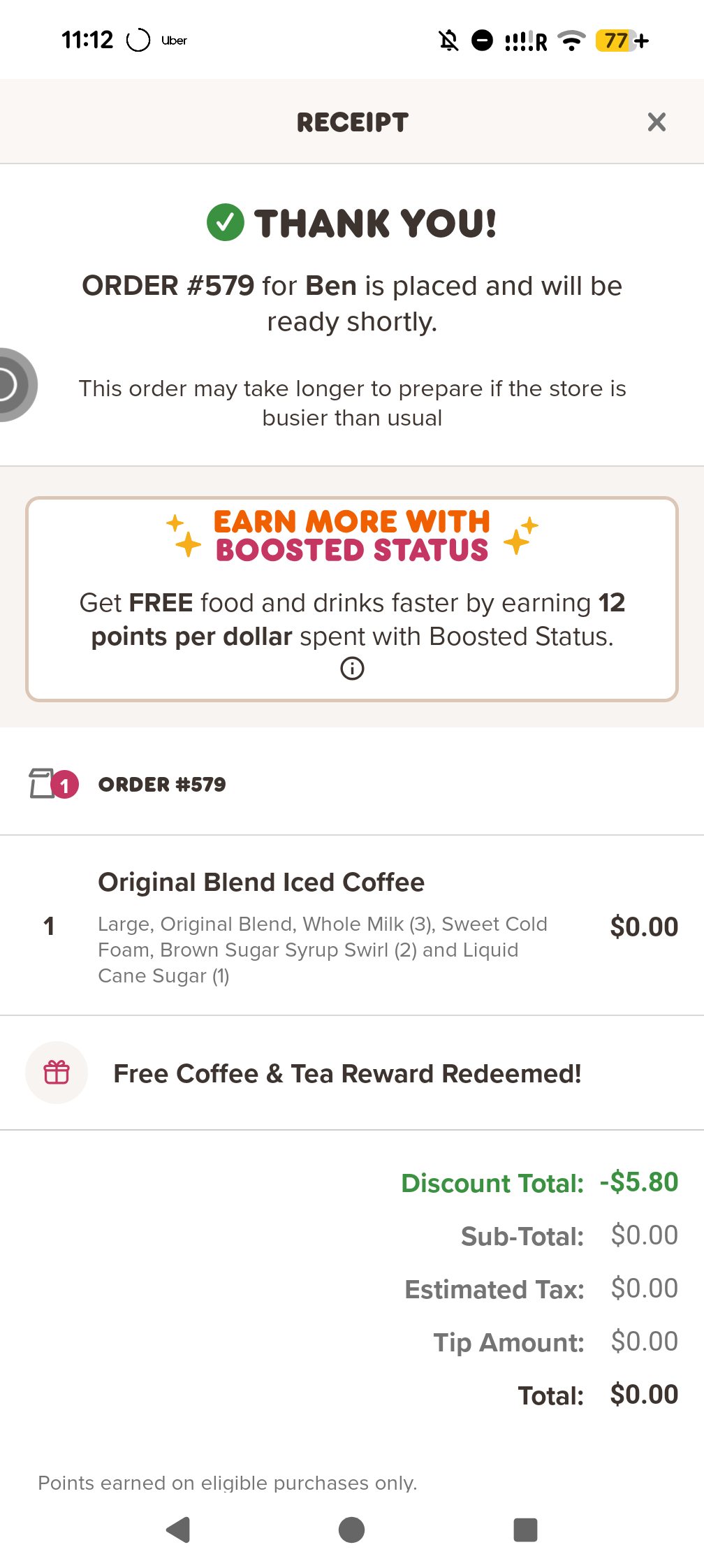 Dunkin Rewards screenshot