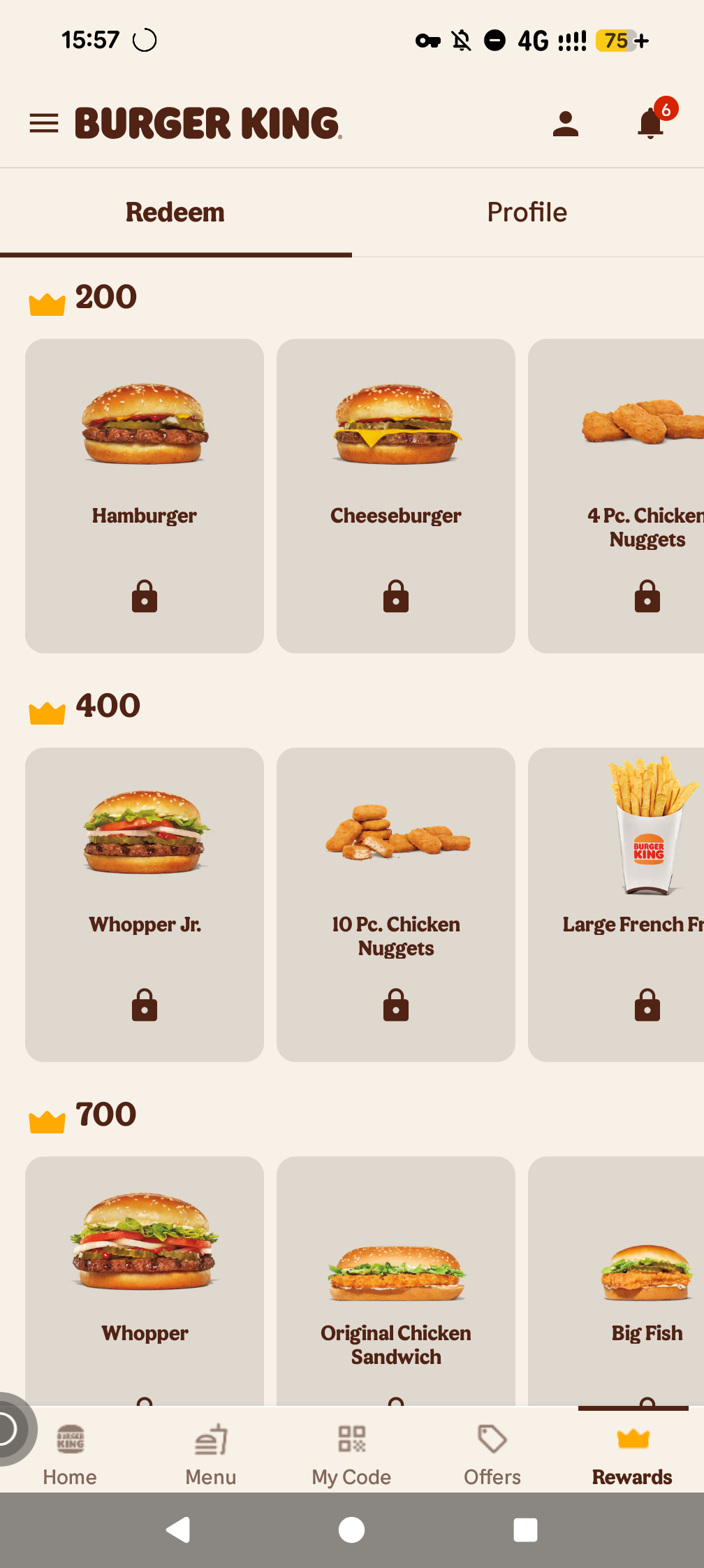 Burger King app screenshot