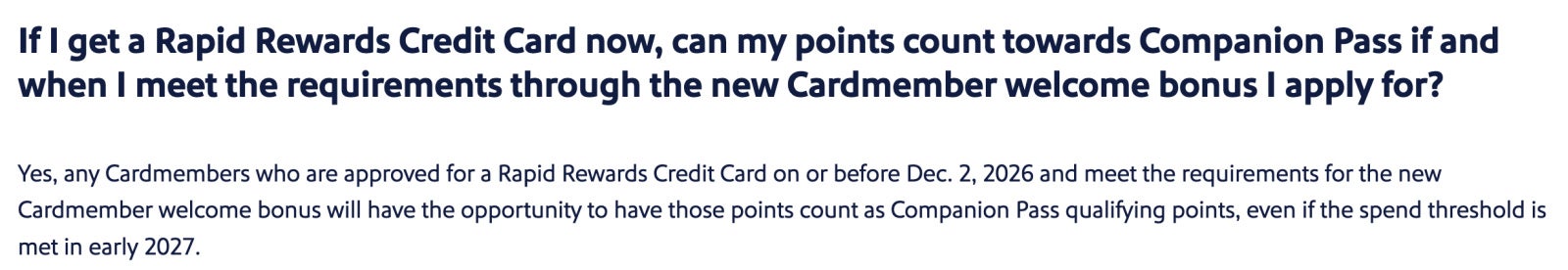 Southwest Airlines screenshot Rapid Rewards changes FAQ answer