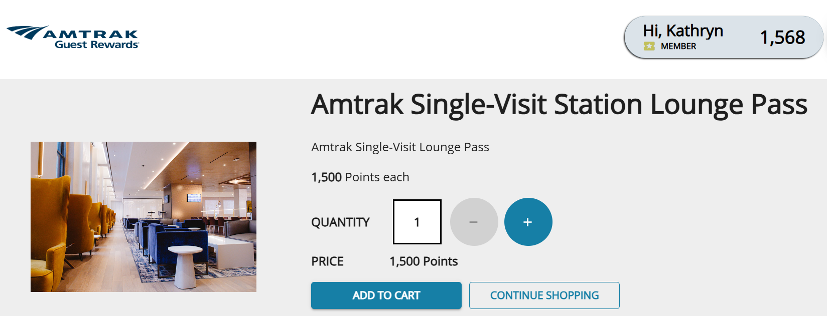 Redeeming for Amtrak lounge access