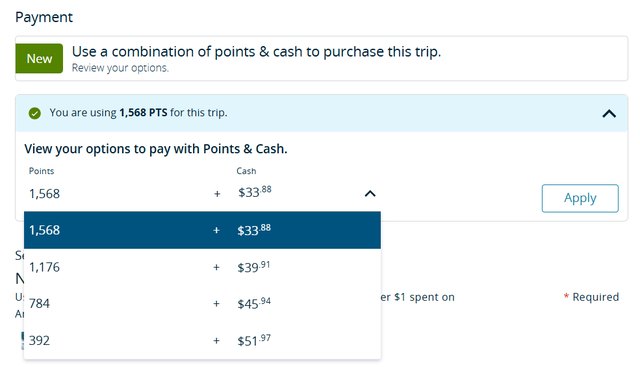 Booking an Amtrak train with points and cash