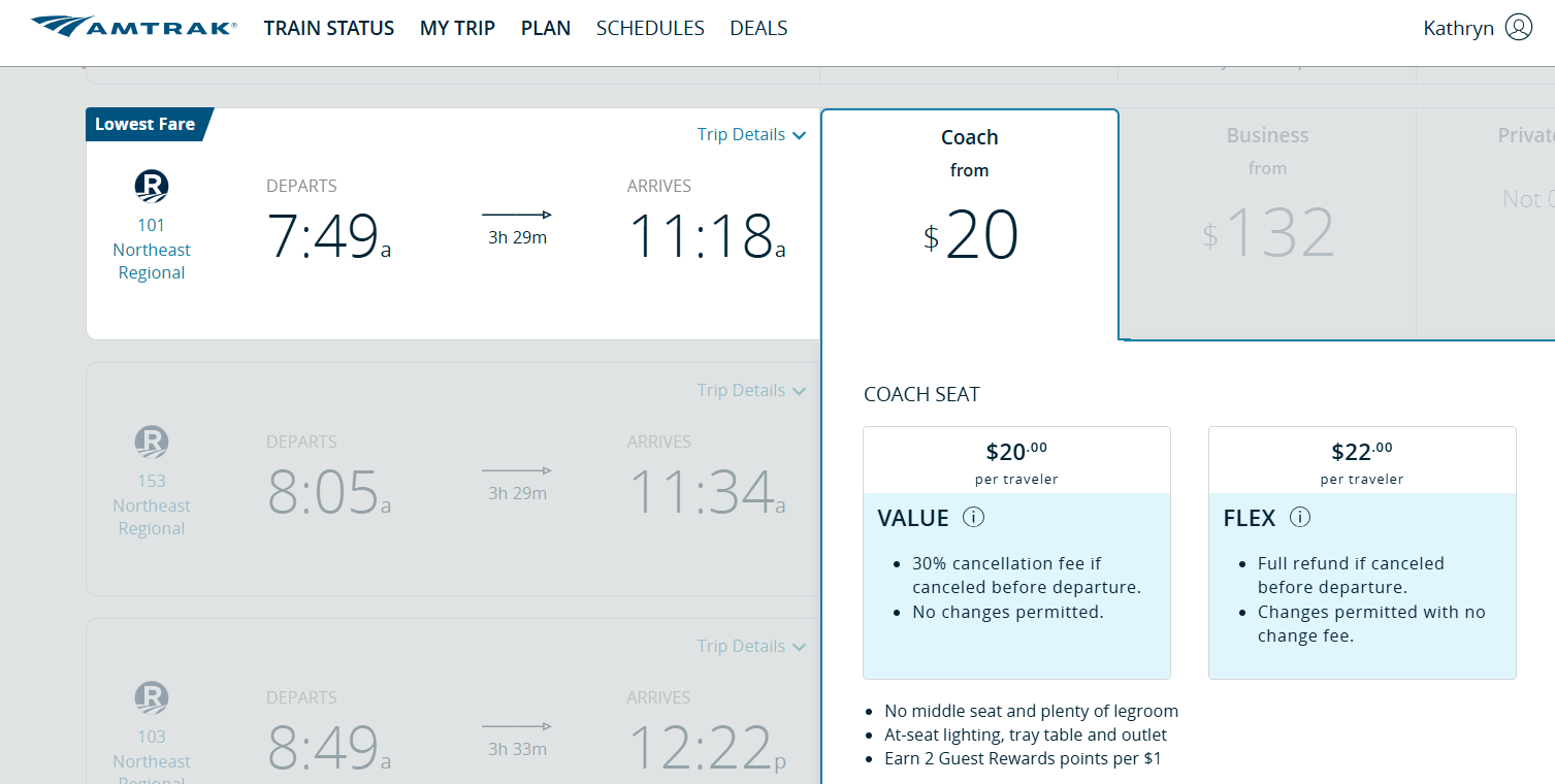Booking an Amtrak train