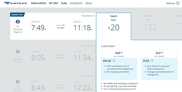 Booking an Amtrak train
